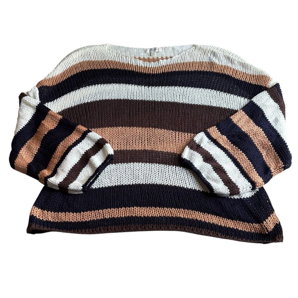 Umgee Women's Striped Sweater in Brown, Cream, and Black